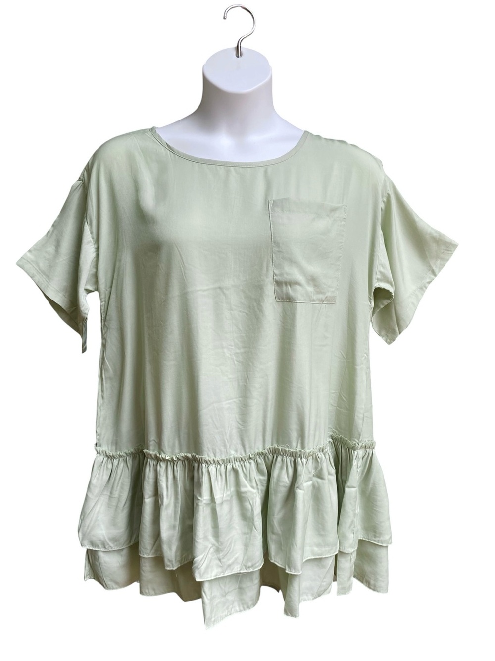 Umgee NWT Boutique Style Ruffle Tunic Top Light  Sage Green Womens Size Large